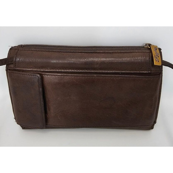 Fossil Crossbody Wallet Organizer Envelope Cell Phone Case Brown Leather - Picture 10 of 11